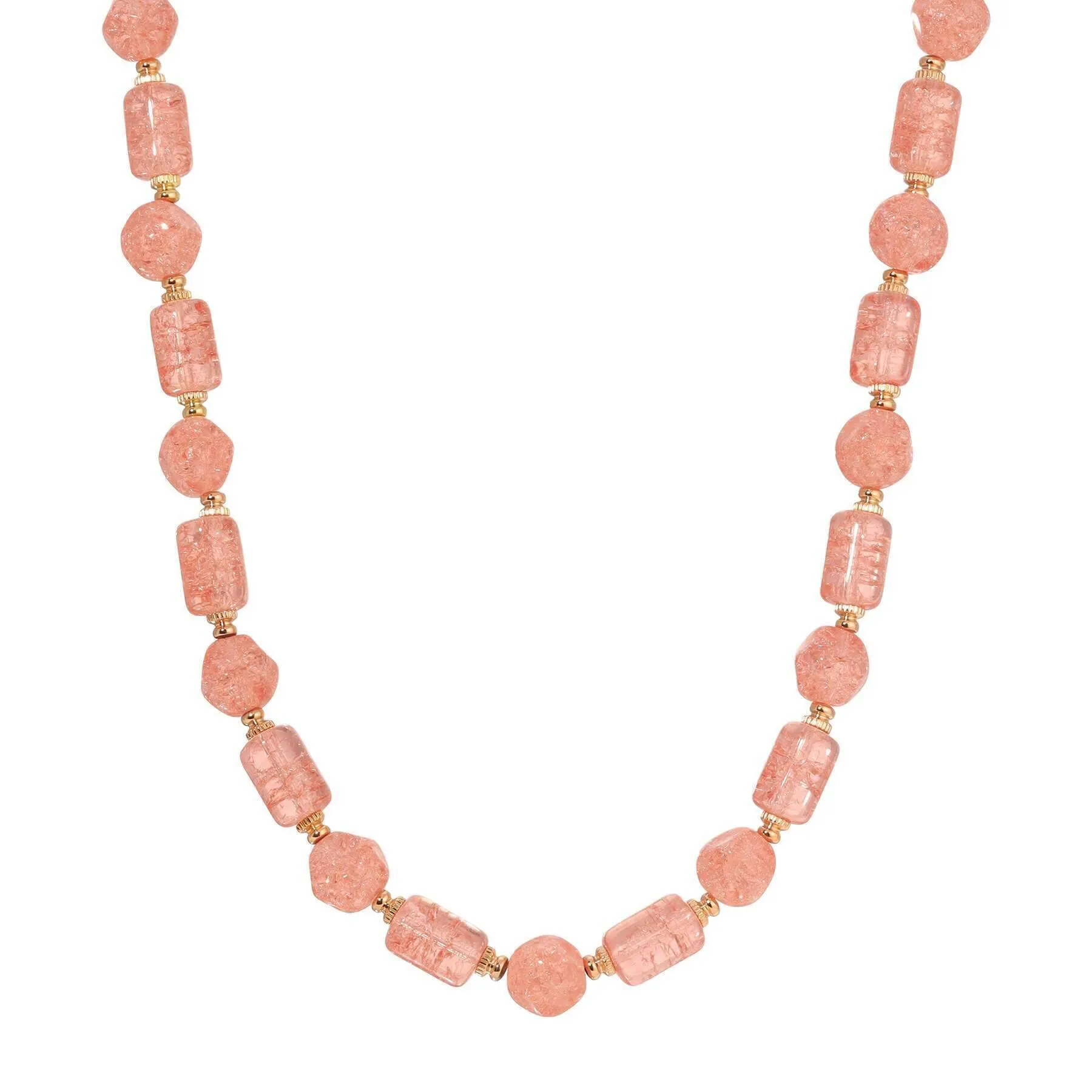 1928 Jewelry Beaded Peach Cracked Glass Necklace 16