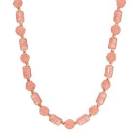 1928 Jewelry Beaded Peach Cracked Glass Necklace 16