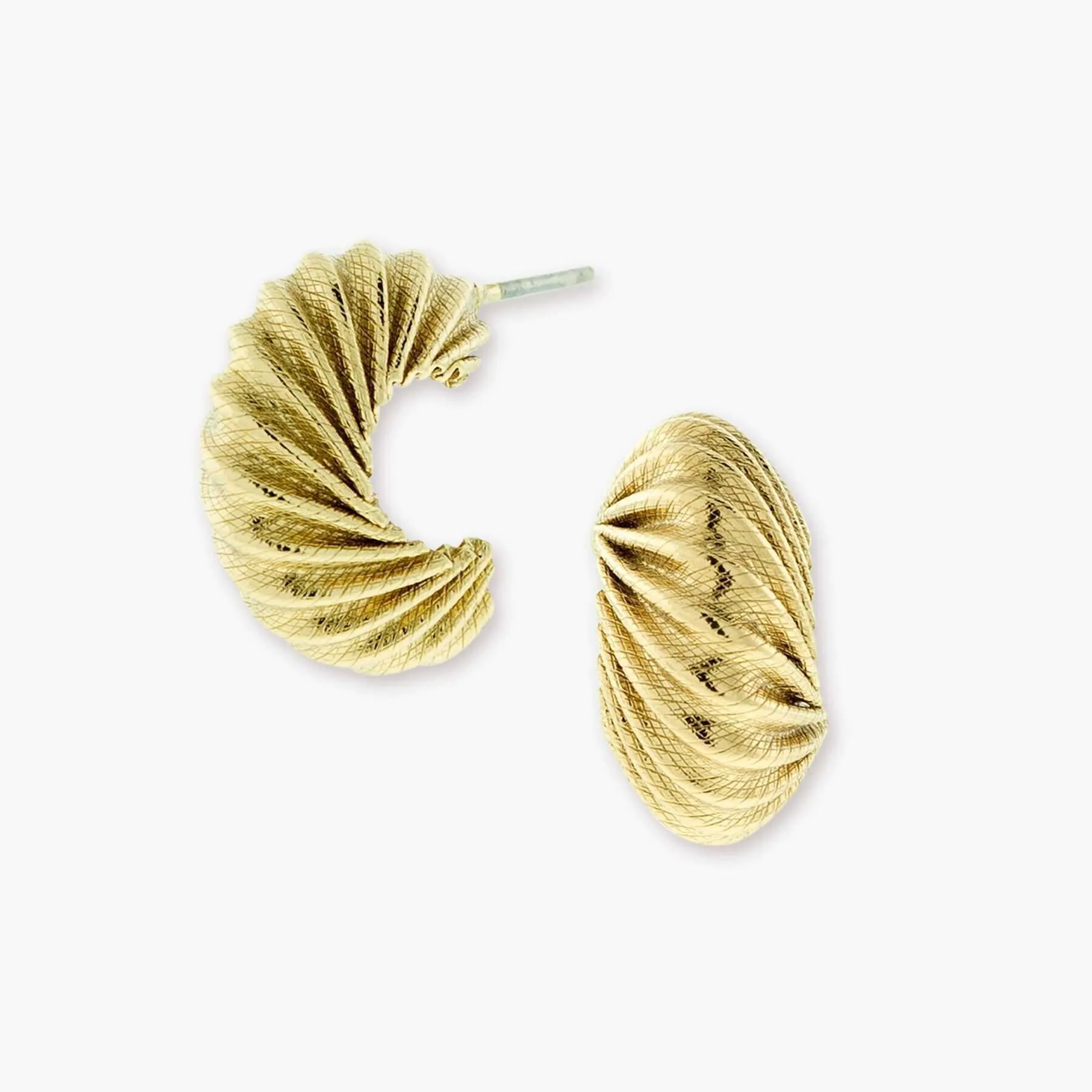 1928 Jewelry Gold Corrugated Half Hoop Post Earrings