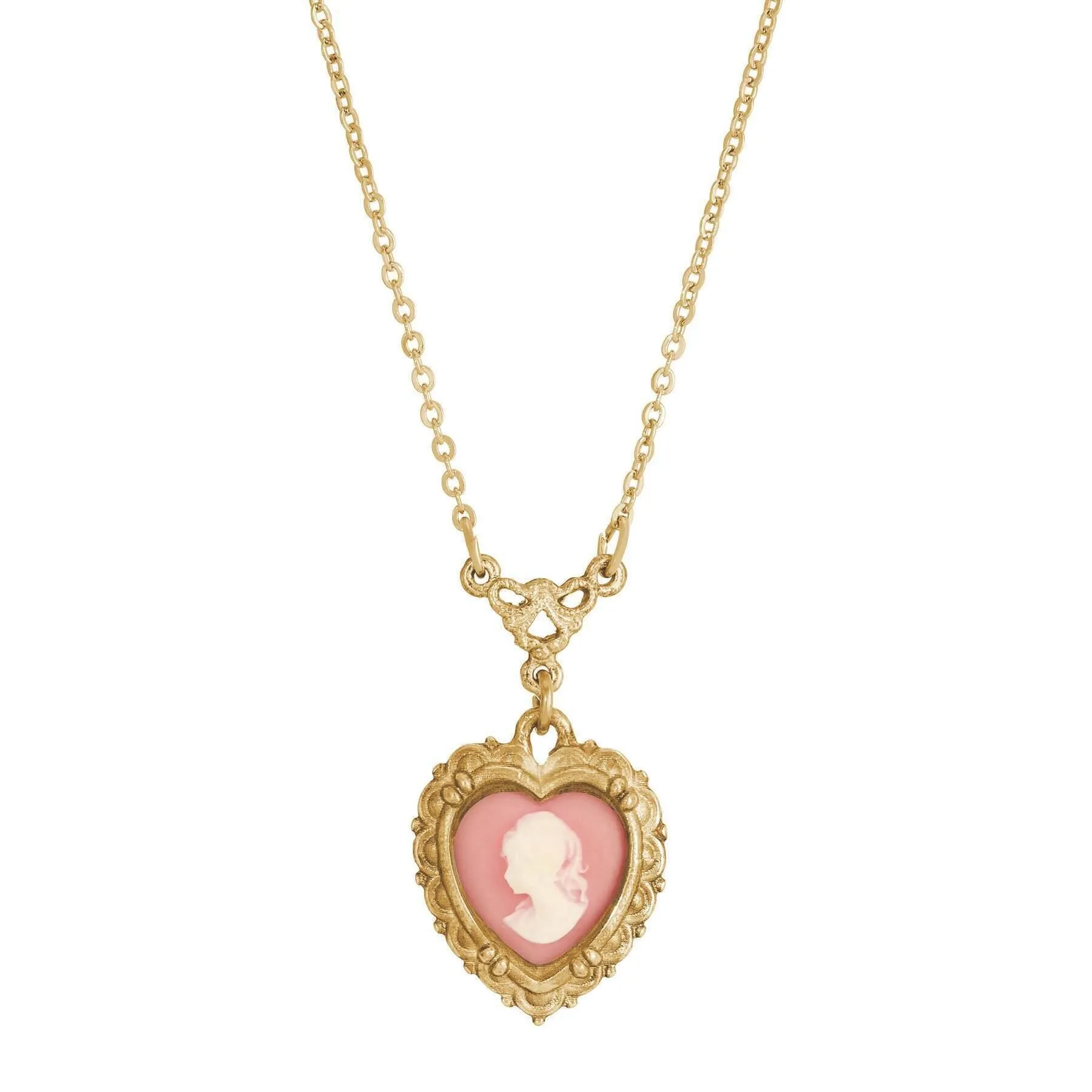 1928 Jewelry Pink Heart Cameo Pendant Necklace 16 + 3 Extender