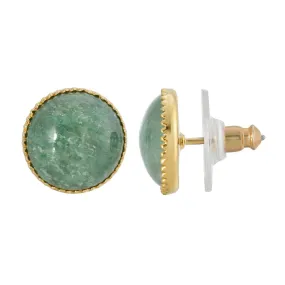 1928 Jewelry Round Green Aventurine Semi Precious Stud Earrings