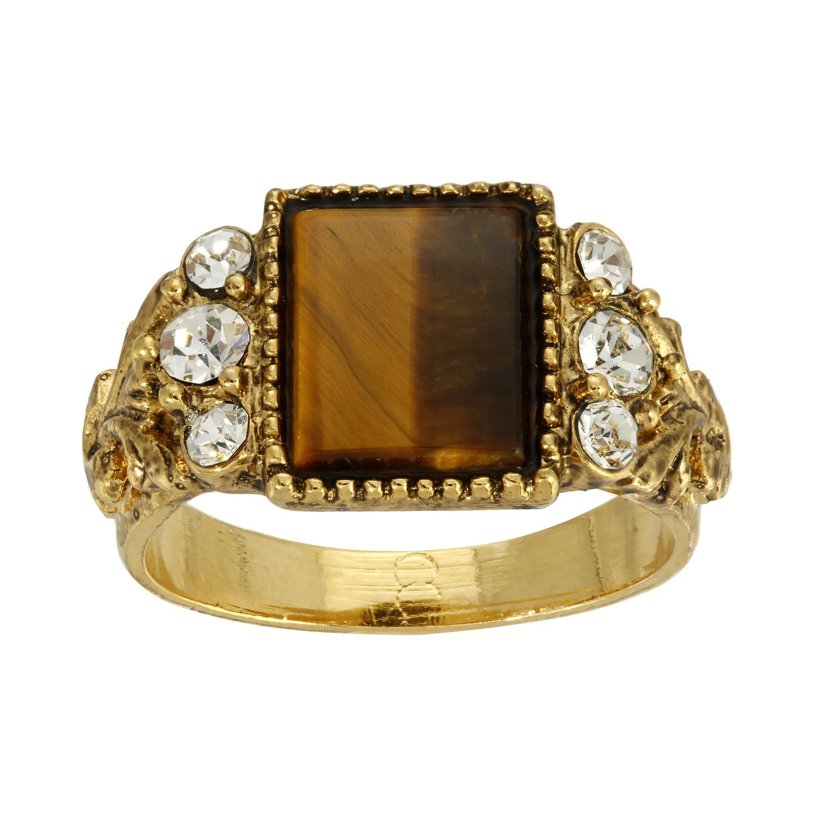 1928 Jewelry Tigers Eye Gemstone Crystal Accent Ring