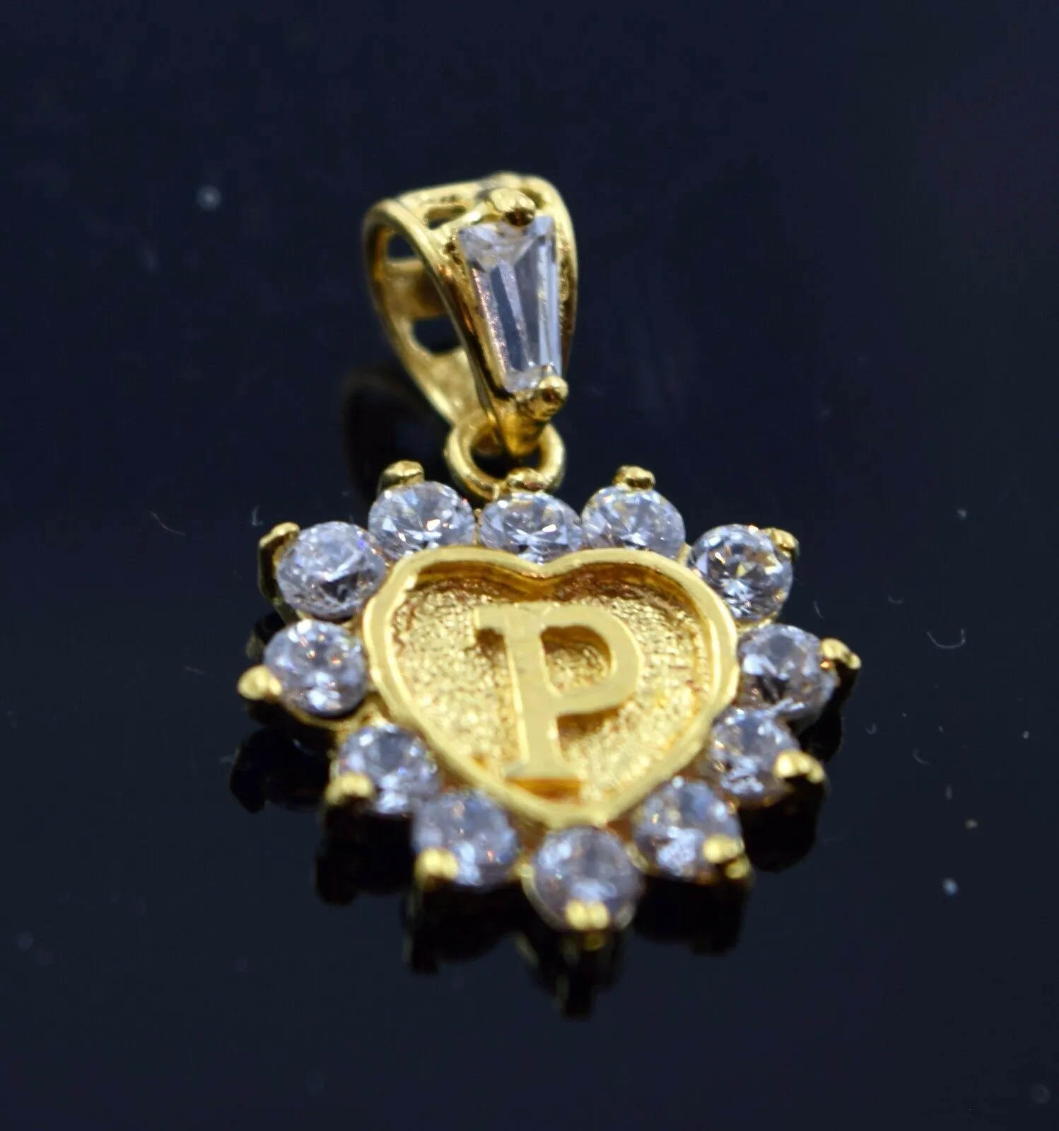 22k Jewelry Solid Gold Heart Shape Pendent P letter pp1