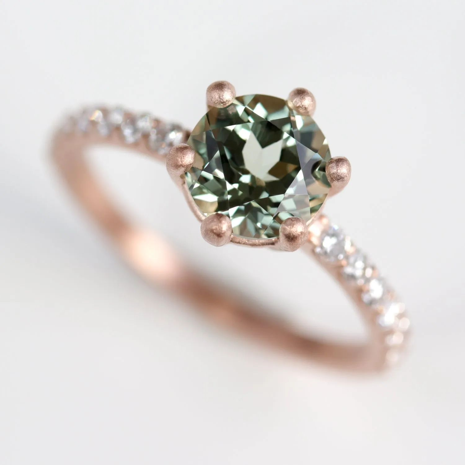 6mm Low Base Six-Prong Pave Solitaire with Green Sapphire