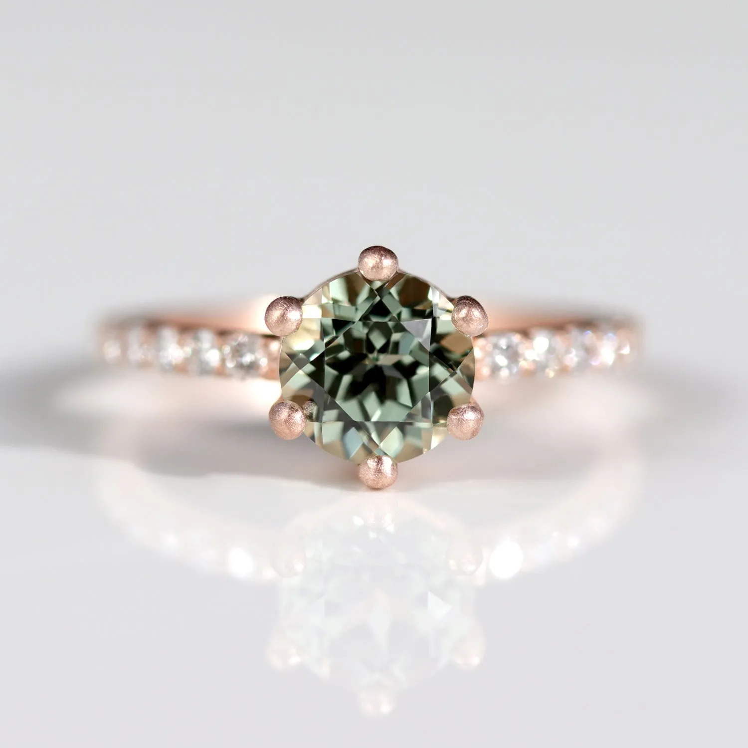 6mm Low Base Six-Prong Pave Solitaire with Green Sapphire