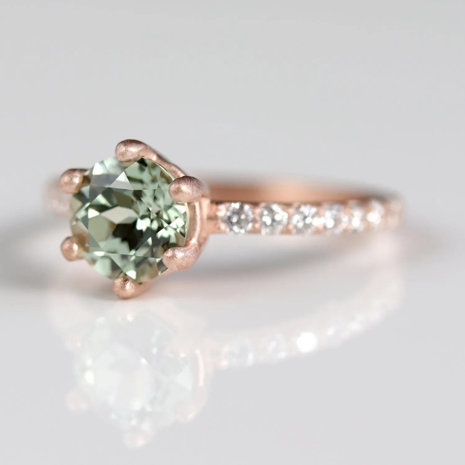 6mm Low Base Six-Prong Pave Solitaire with Green Sapphire