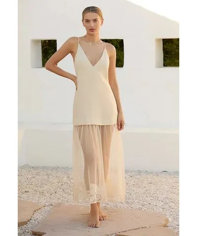 Anthropologie Sleeveless Sheer Linen Maxi Slip Dress