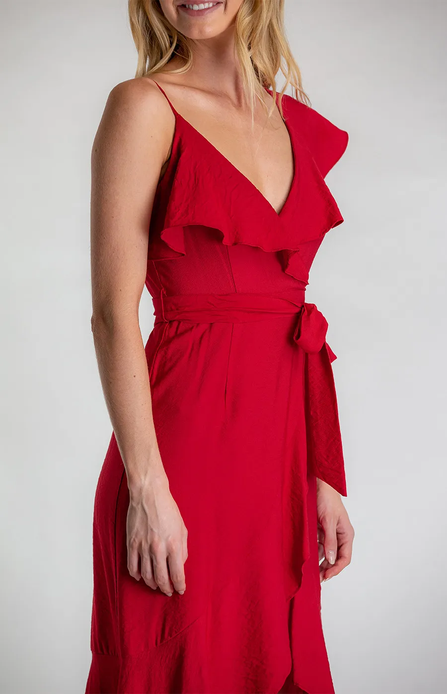 Asymmetrical Neckline Dress with Frill Hem (SDR606A) 