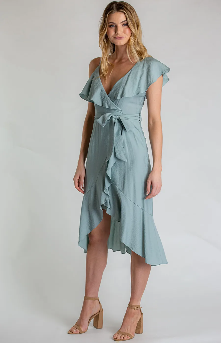 Asymmetrical Neckline Dress with Frill Hem (SDR606A) 