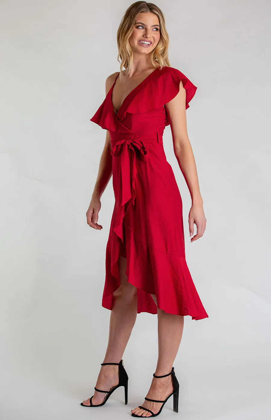 Asymmetrical Neckline Dress with Frill Hem (SDR606A) 