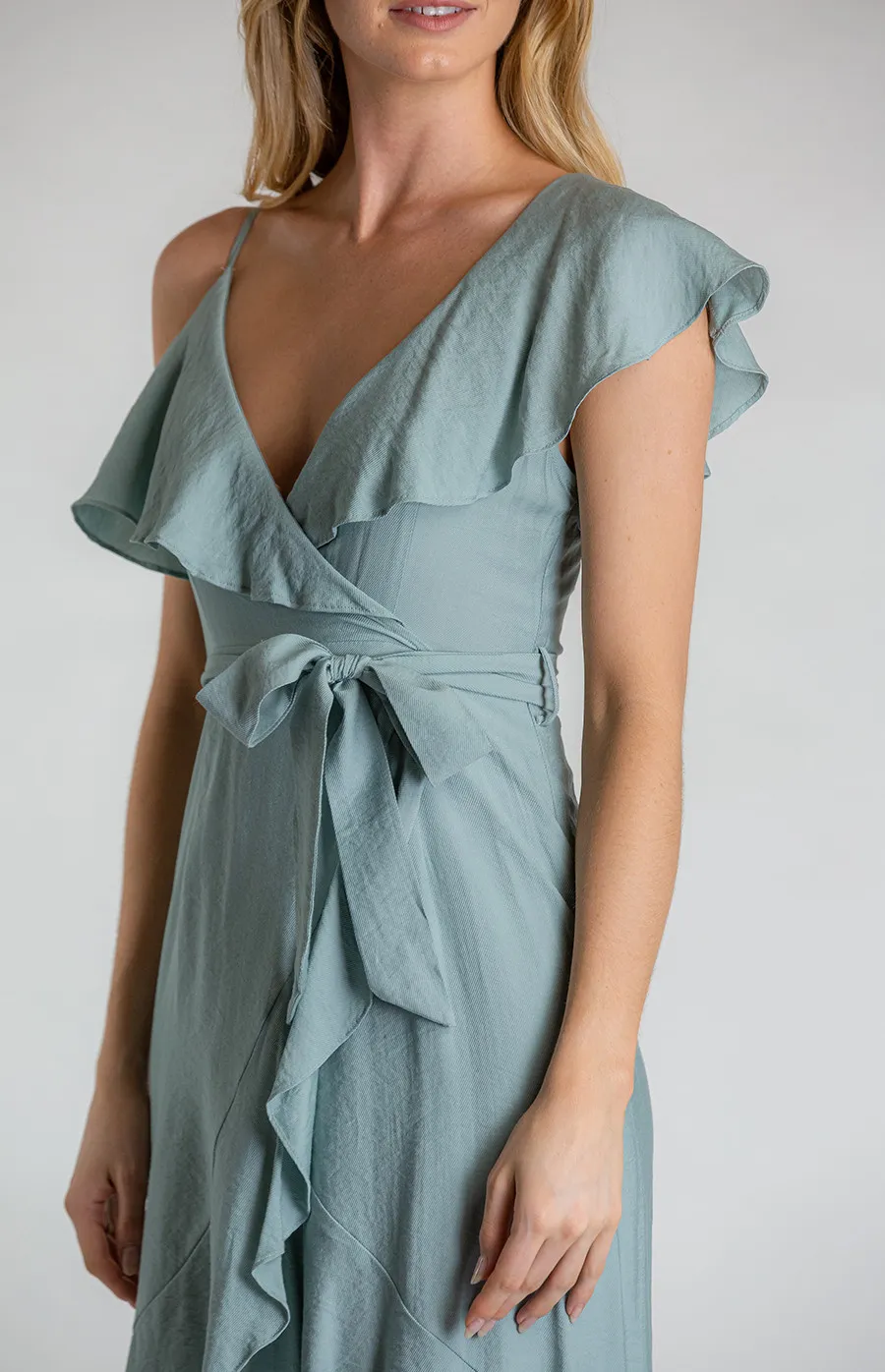 Asymmetrical Neckline Dress with Frill Hem (SDR606A) 