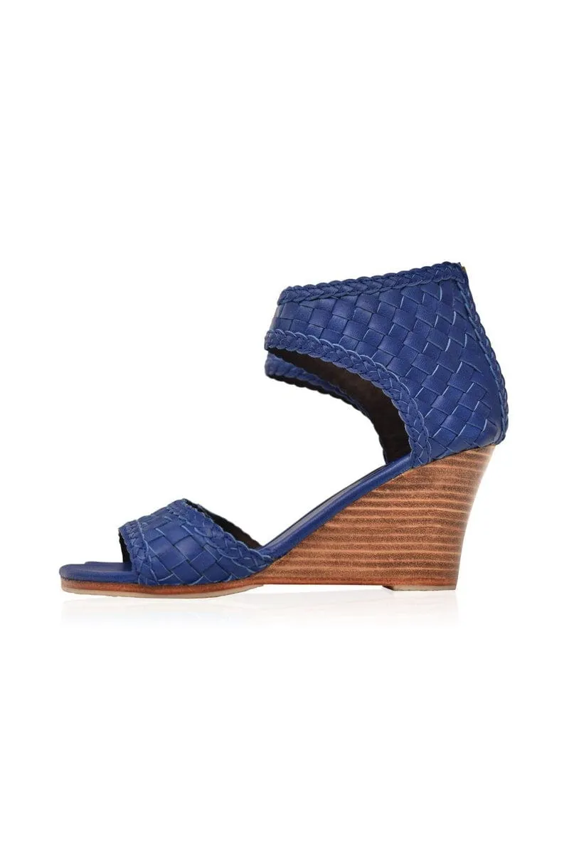 Athena Leather Wedges in Royal Blue