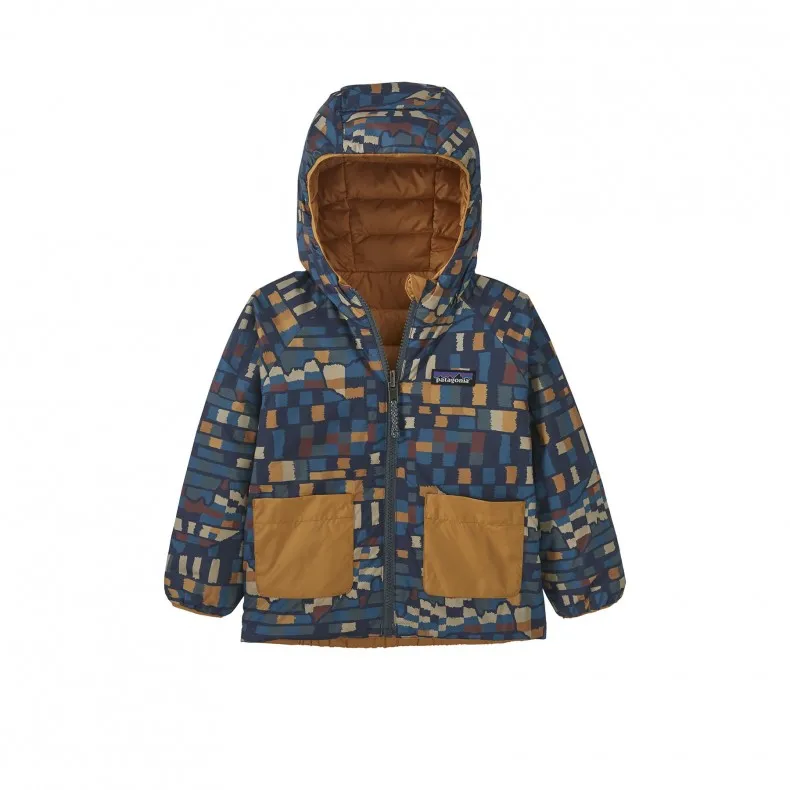 Baby Patagonia Reversible Down Sweater Hoody (Fitz Roy Patchwork: Ink Black)