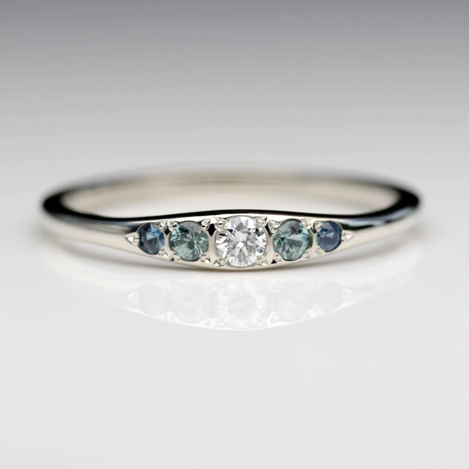 Bead-Set Five Stone Ring with Natural Sapphires