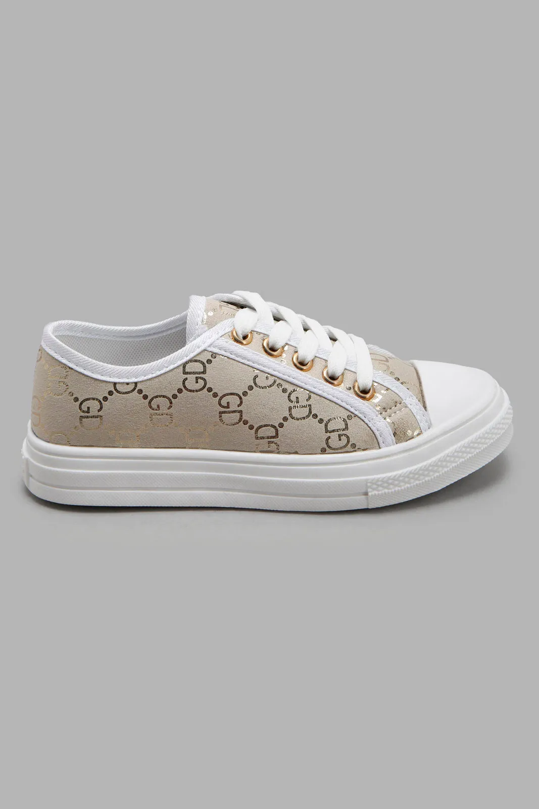 Beige Lace-Up Sneaker For Senior Girls