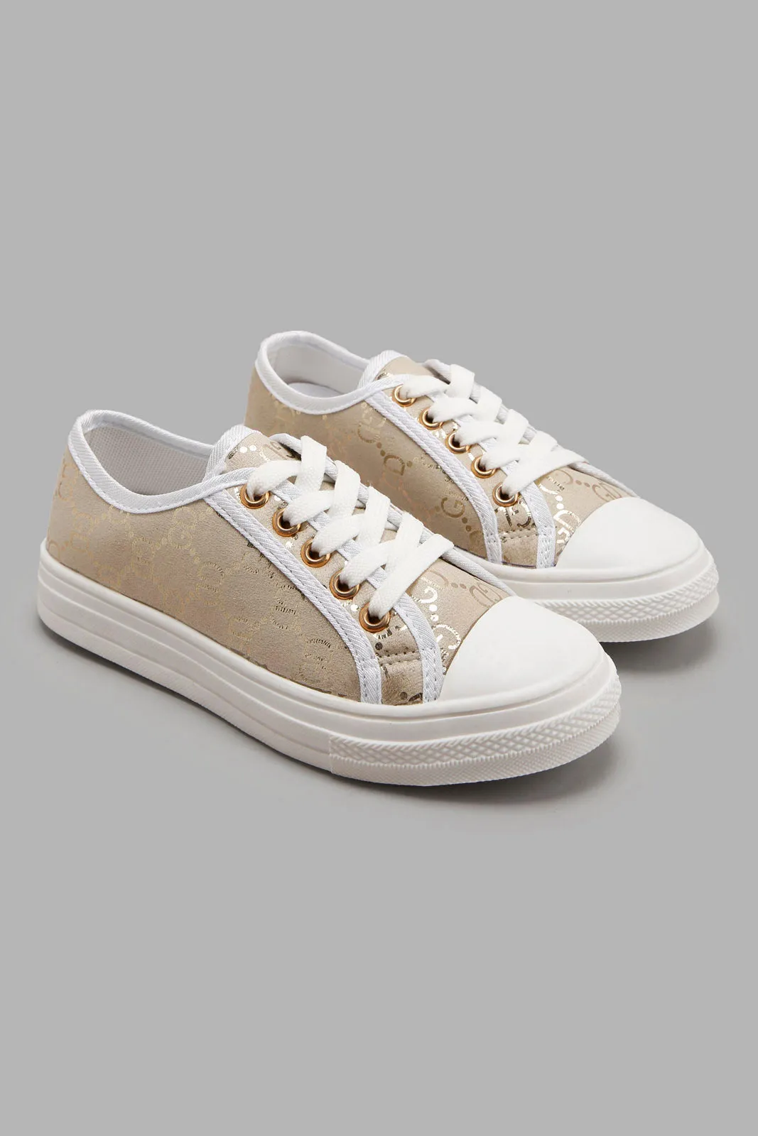 Beige Lace-Up Sneaker For Senior Girls