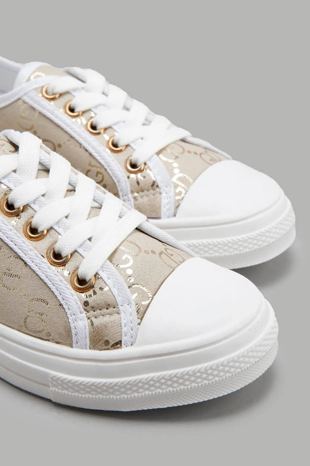 Beige Lace-Up Sneaker For Senior Girls