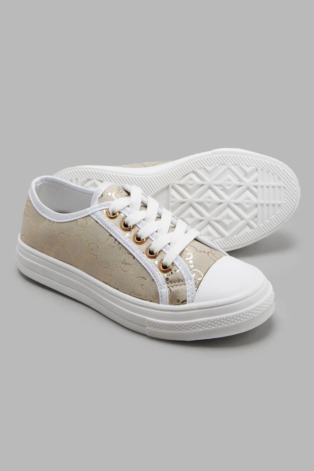 Beige Lace-Up Sneaker For Senior Girls