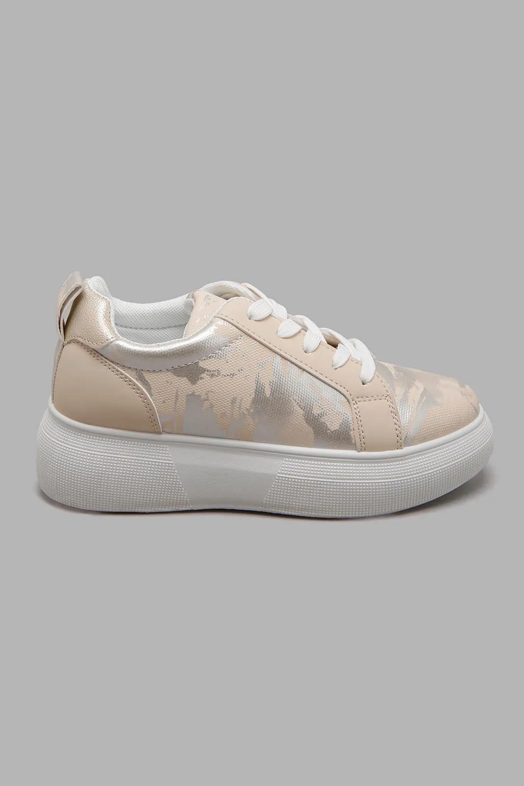 Beige Printed Lace Up Sneaker