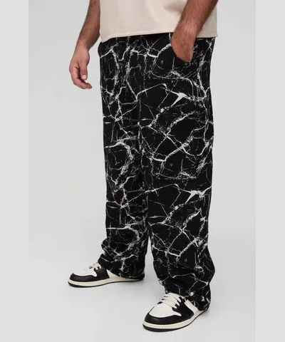 boohooMAN Mens Plus Barbed Wire Tapestry Relaxed Fit Pants