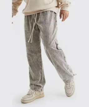 boohooMAN Mens Relaxed Acid Wash Cord Pants