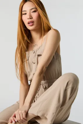 Button Front Sleeveless Jumpsuit