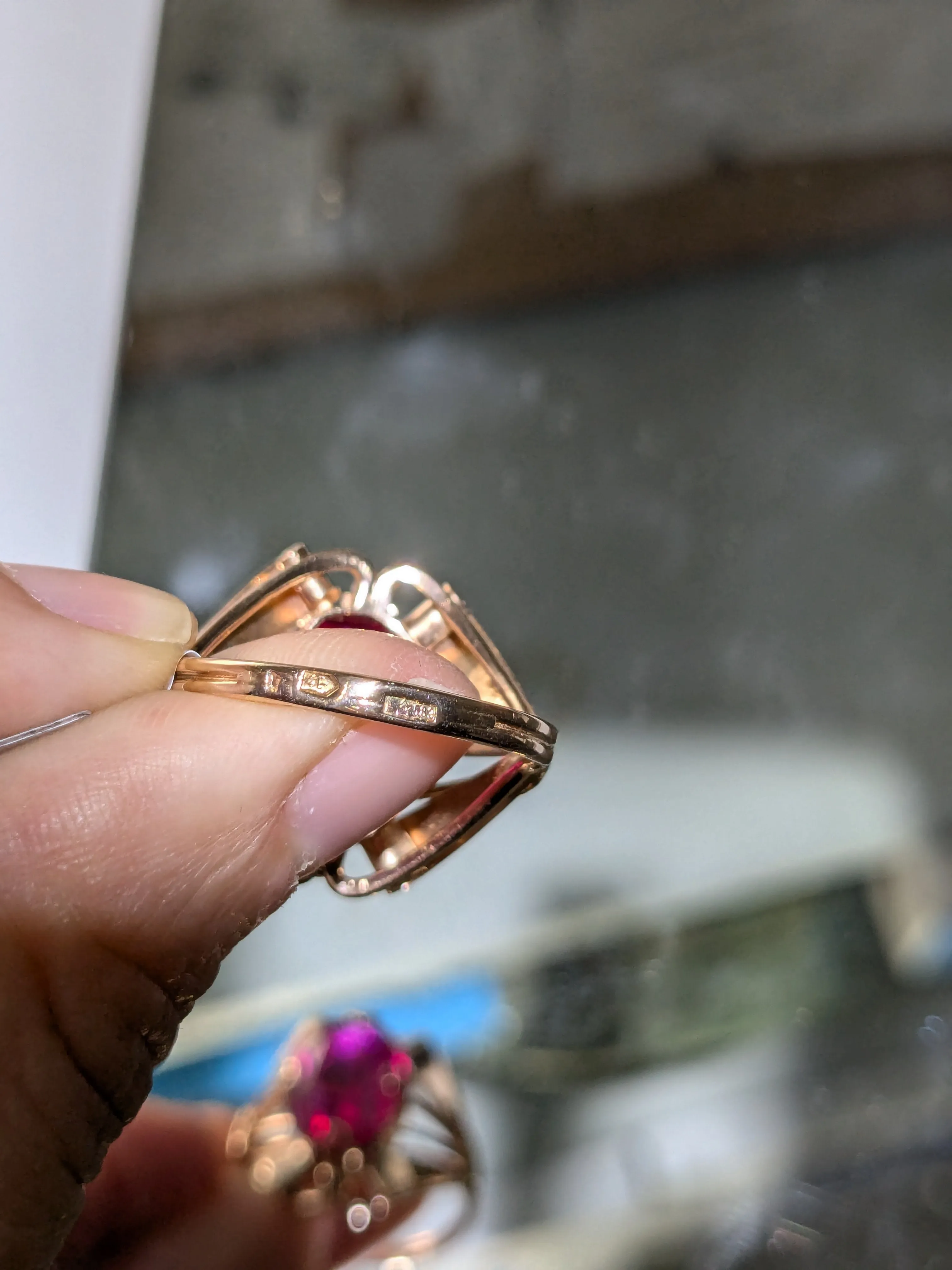 Created Ruby Cocktail Ring-Soviet Jewelry