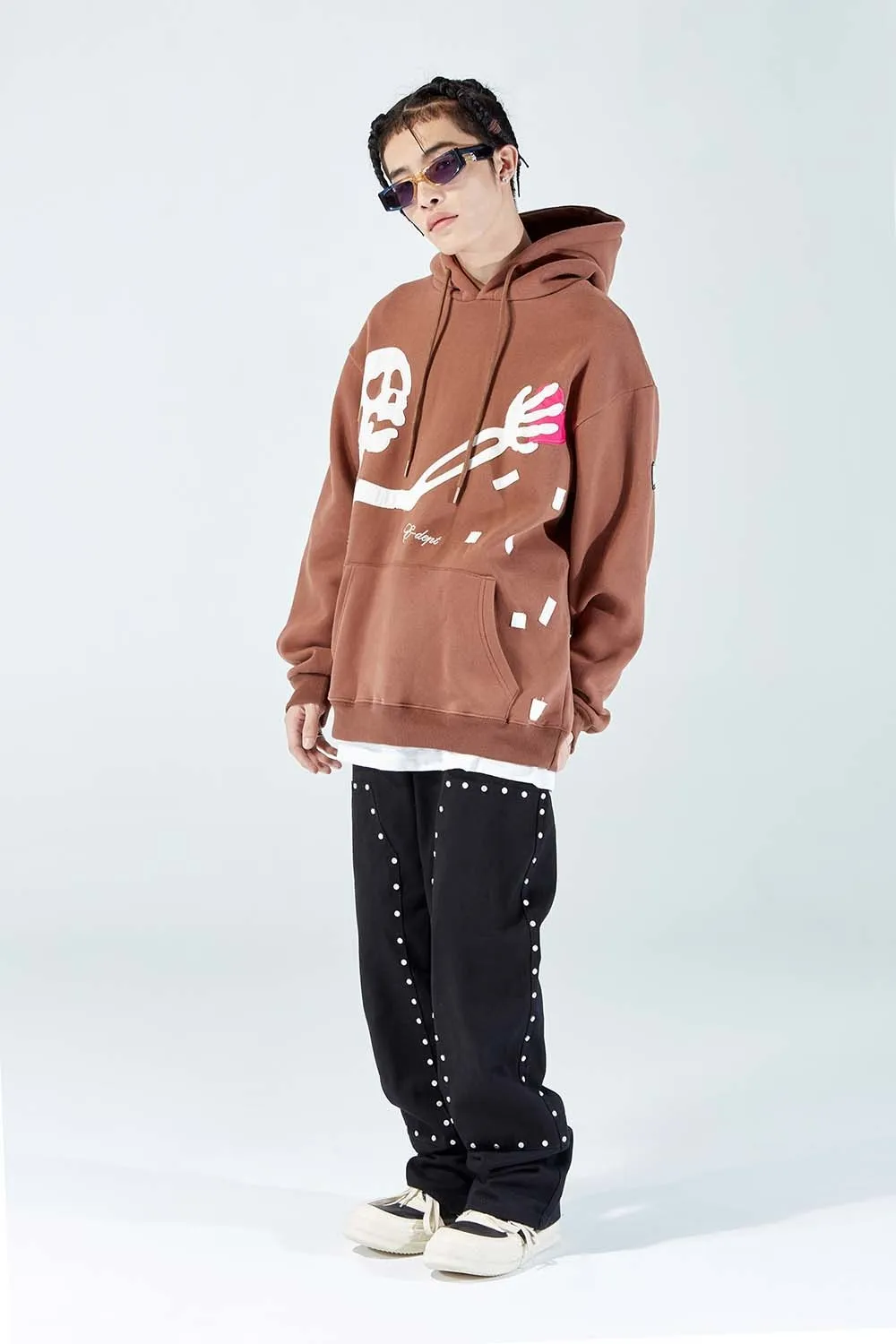 Editorial Department 'Stolen Hearts' Skeleton Patch Oversize Cotton Hoodie