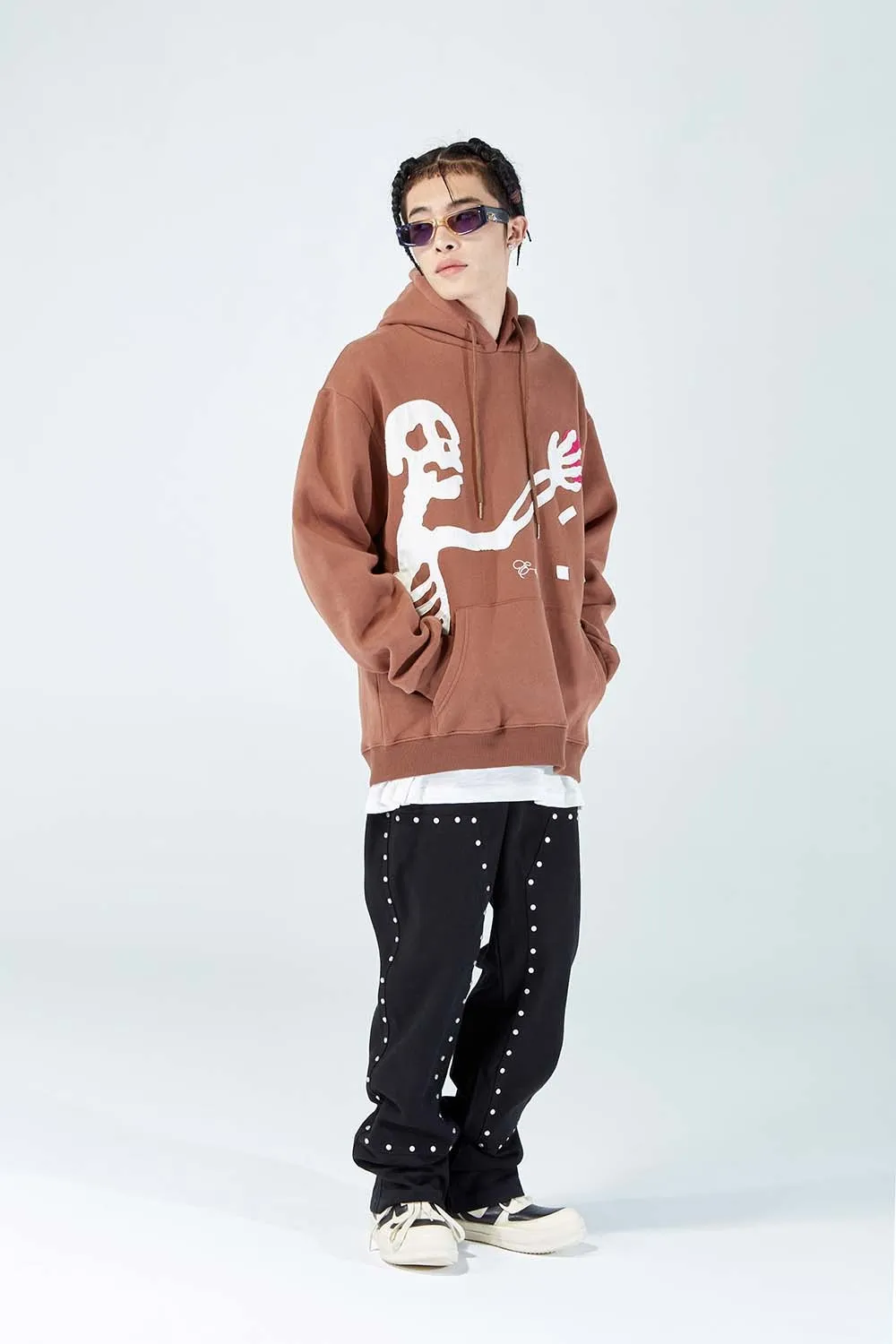 Editorial Department 'Stolen Hearts' Skeleton Patch Oversize Cotton Hoodie