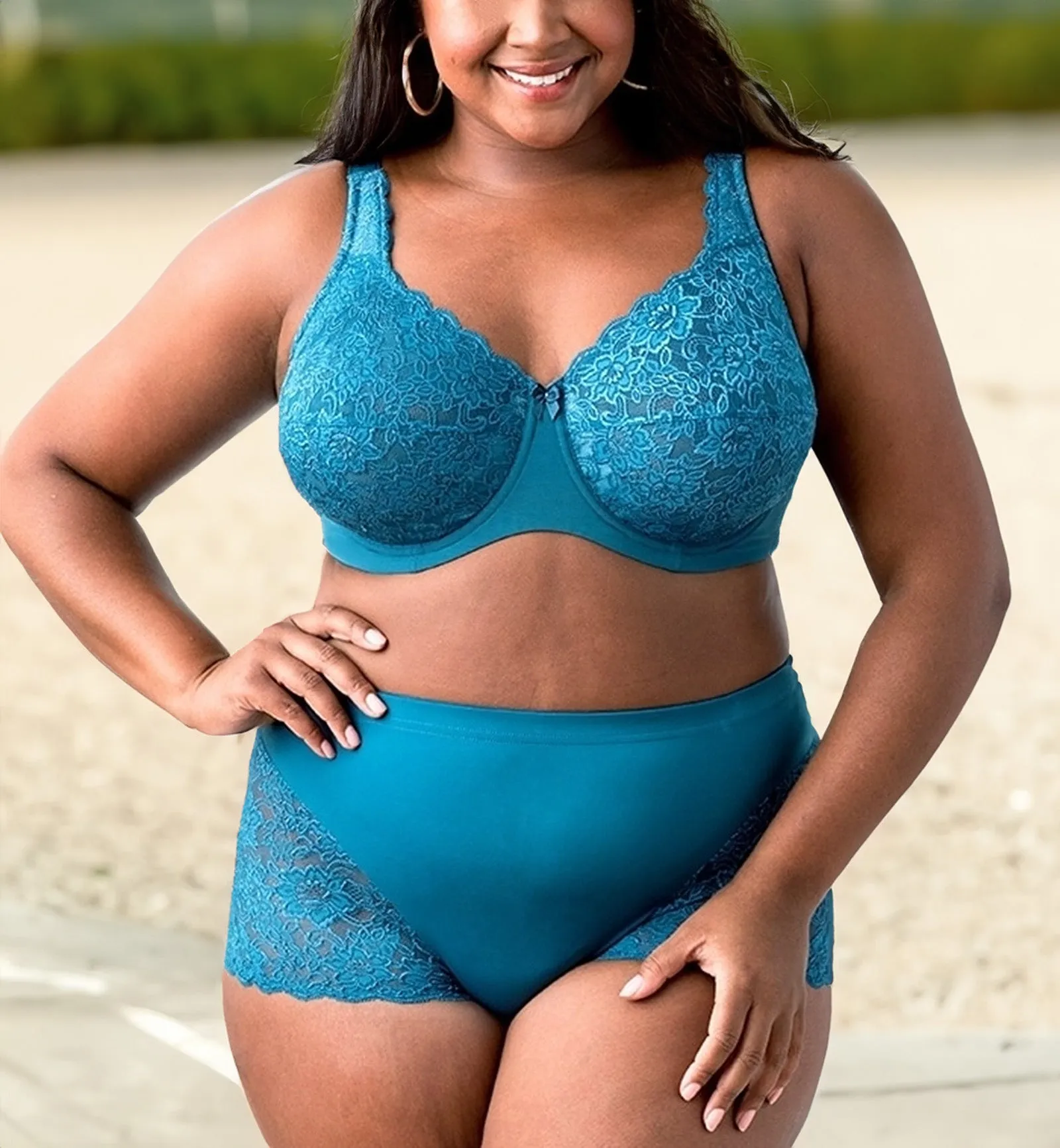 Elila Stretch Lace Cheeky Full Panty (3311) - Teal