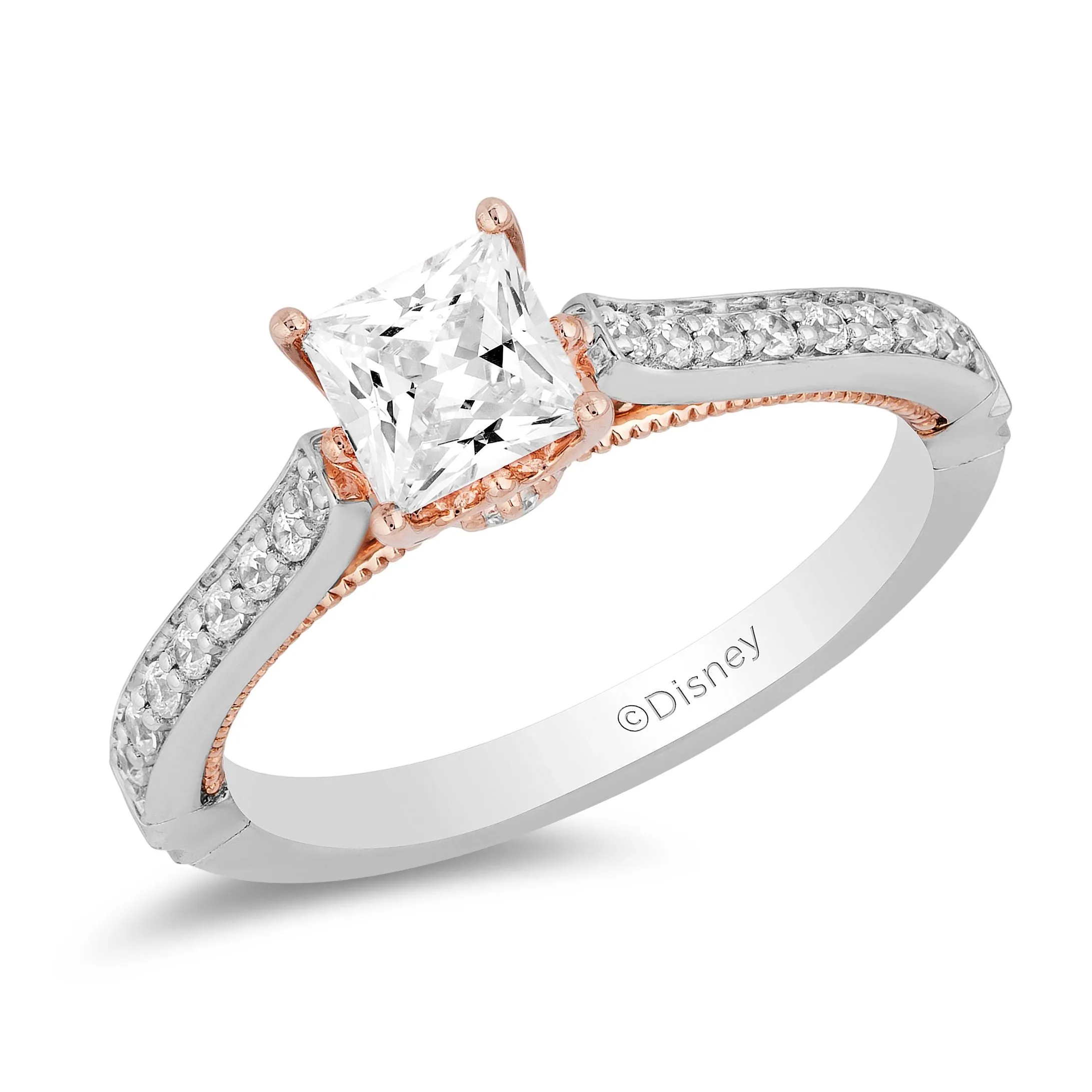 Enchanted Disney Fine Jewelry 14K White Gold and Rose Gold 1 CTTW Majestic Princess Crown Engagement Ring