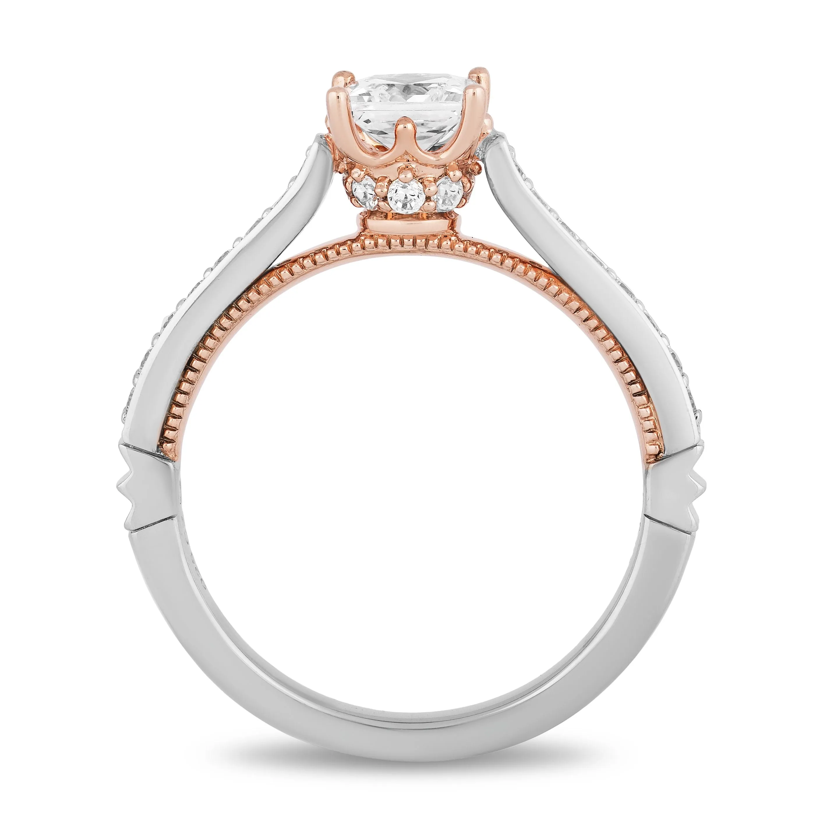 Enchanted Disney Fine Jewelry 14K White Gold and Rose Gold 1 CTTW Majestic Princess Crown Engagement Ring