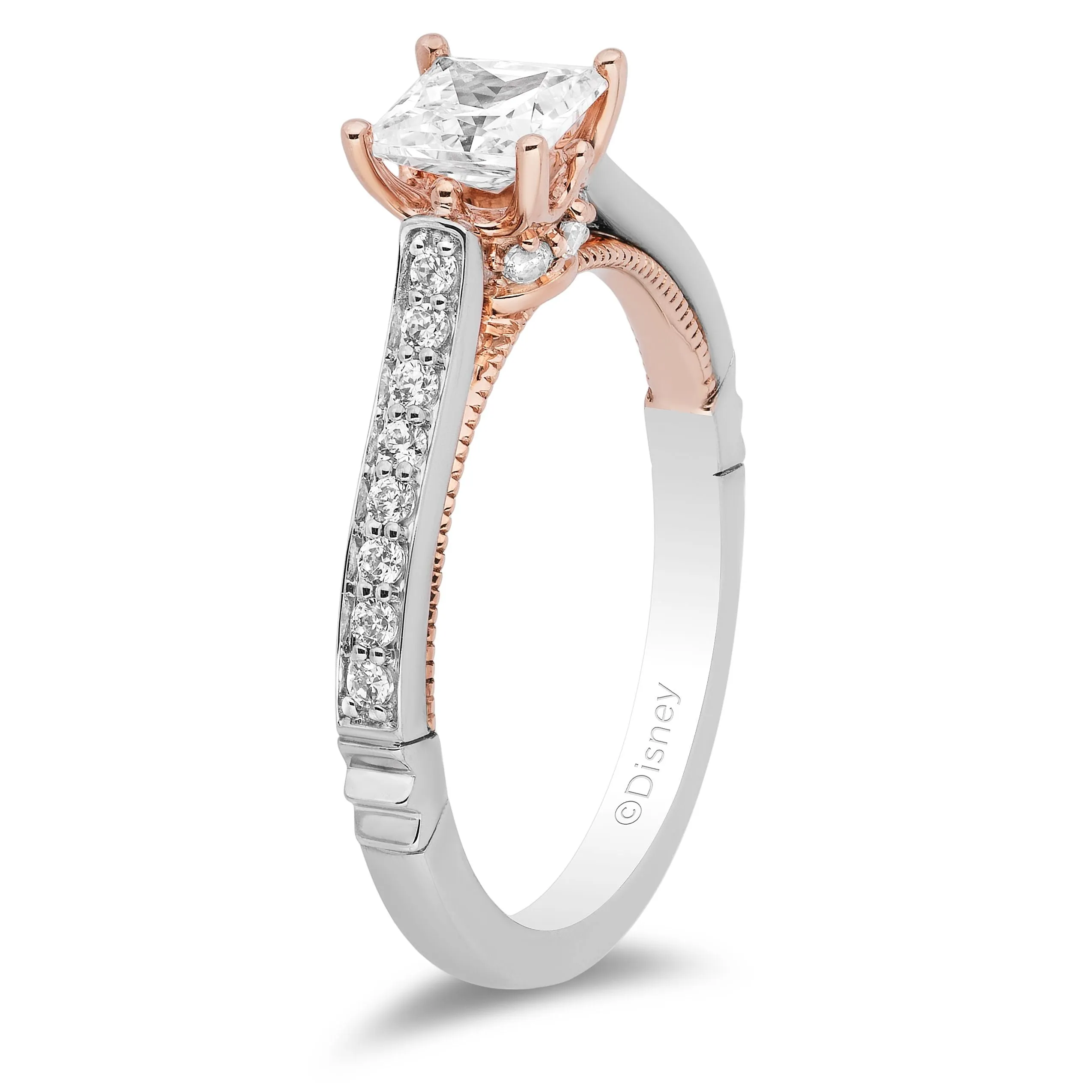 Enchanted Disney Fine Jewelry 14K White Gold and Rose Gold 1 CTTW Majestic Princess Crown Engagement Ring