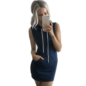 forever Sexy Slim Women Dress Casual Sleeveless Hoody Dresses Elegant Bodycon OL Vestido