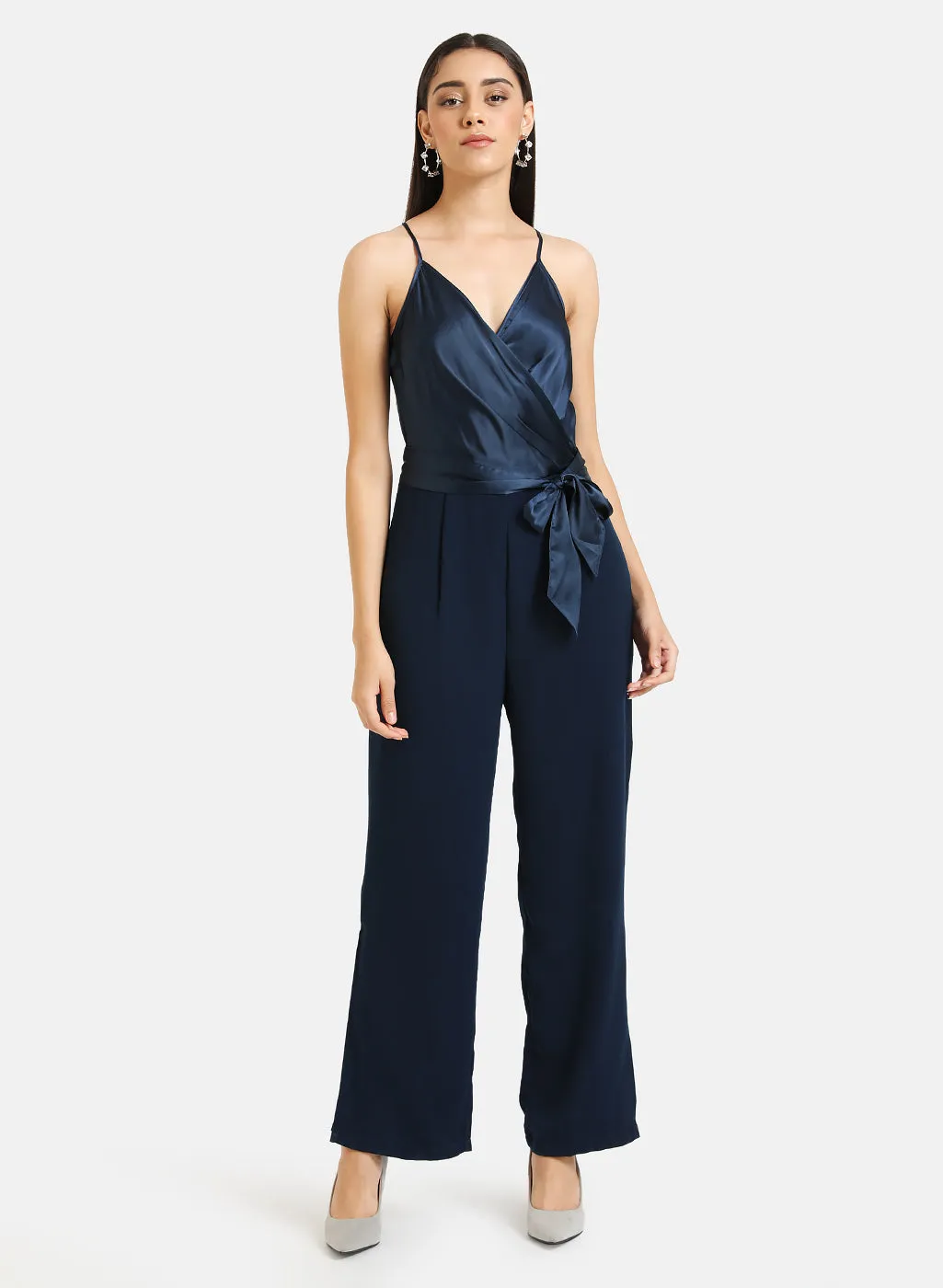 Front Wrap Detail Satin Jumpsuit