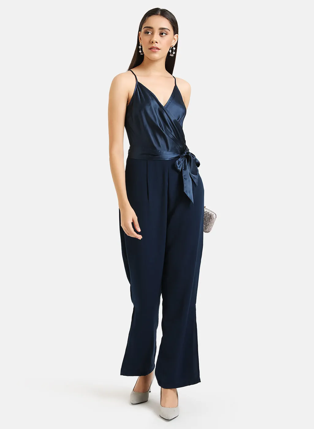 Front Wrap Detail Satin Jumpsuit