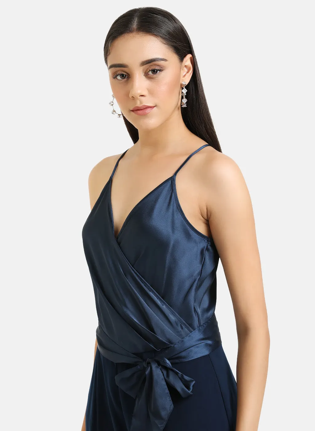 Front Wrap Detail Satin Jumpsuit