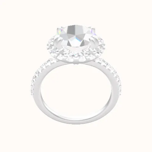 Half Pave Engagement Ring With Halo with Double Prong Head