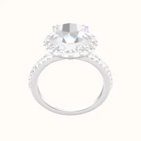 Half Pave Engagement Ring With Halo with Double Prong Head