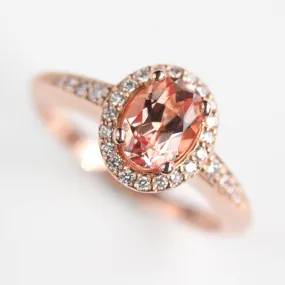 Halo Engagement Ring with Knife-Edge Band with Lab-Grown Chatham Peach Champagne Sapphire