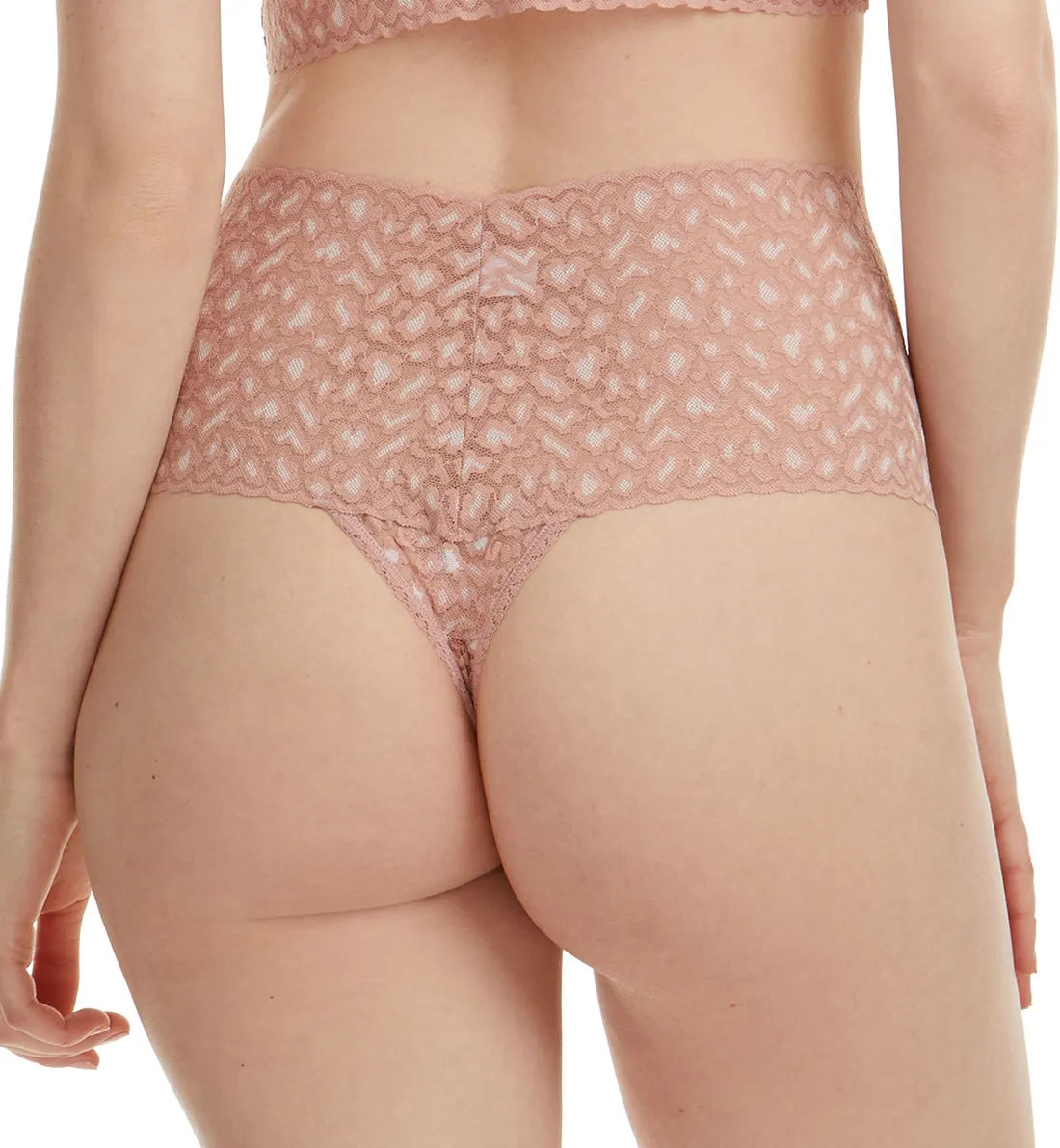 Hanky Panky Cross Dyed Leopard High-Waist Retro Thong (7J1921) - Desert Rose/White