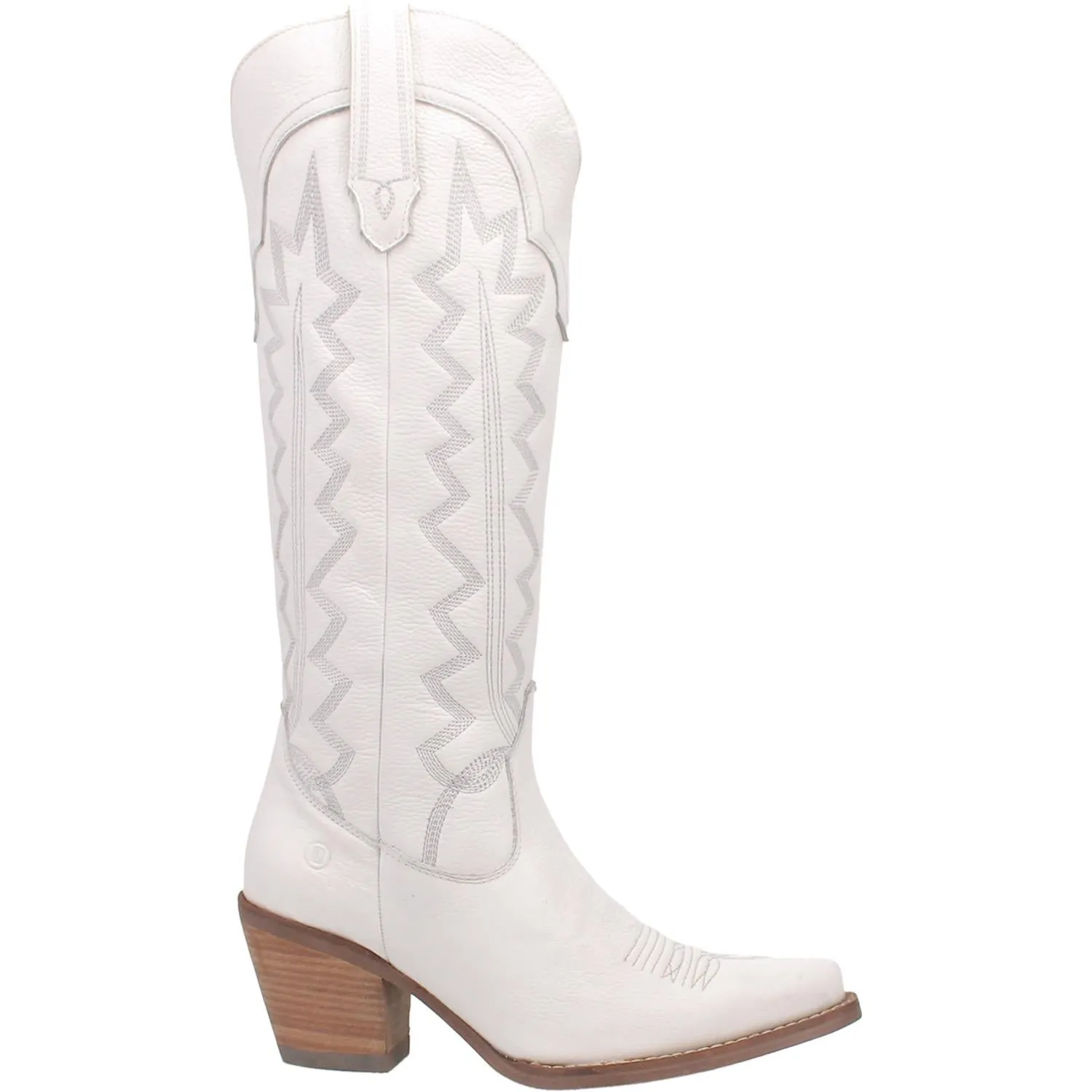 High Cotton Embroidered White Leather Knee High Boots (DS)