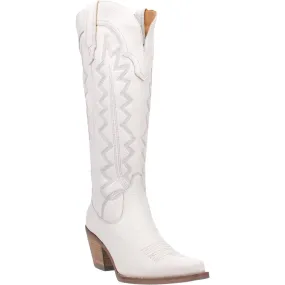 High Cotton Embroidered White Leather Knee High Boots (DS)