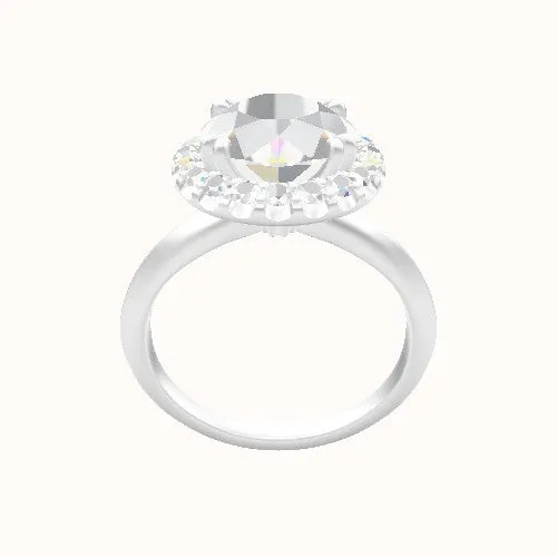 Knife Edge Engagement Ring With Halo with Double Prong Head