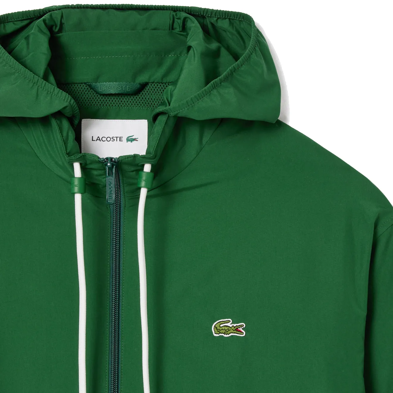 Lacoste Short Water-Resistant Sportsuit Jacket w/ Removable Hood Pine Green