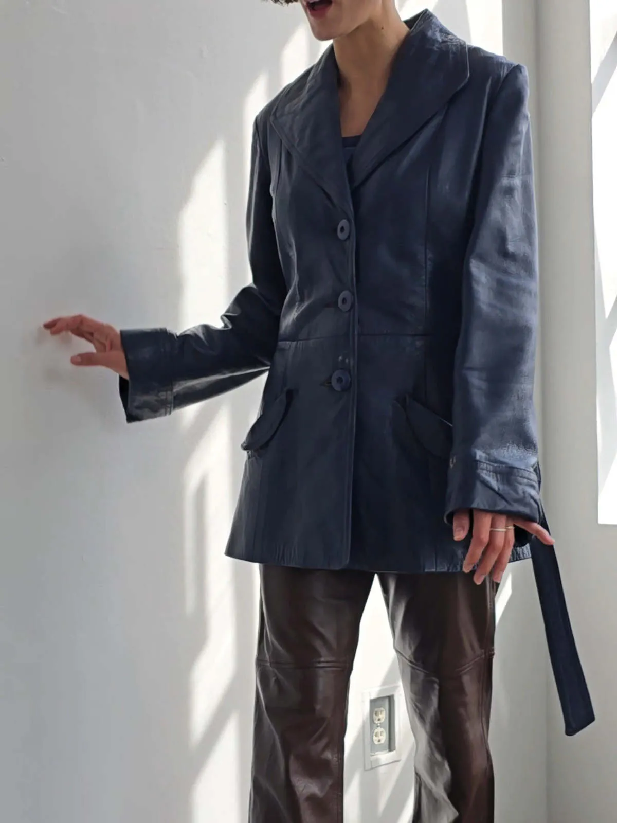 Leather Coat - Dark Blue