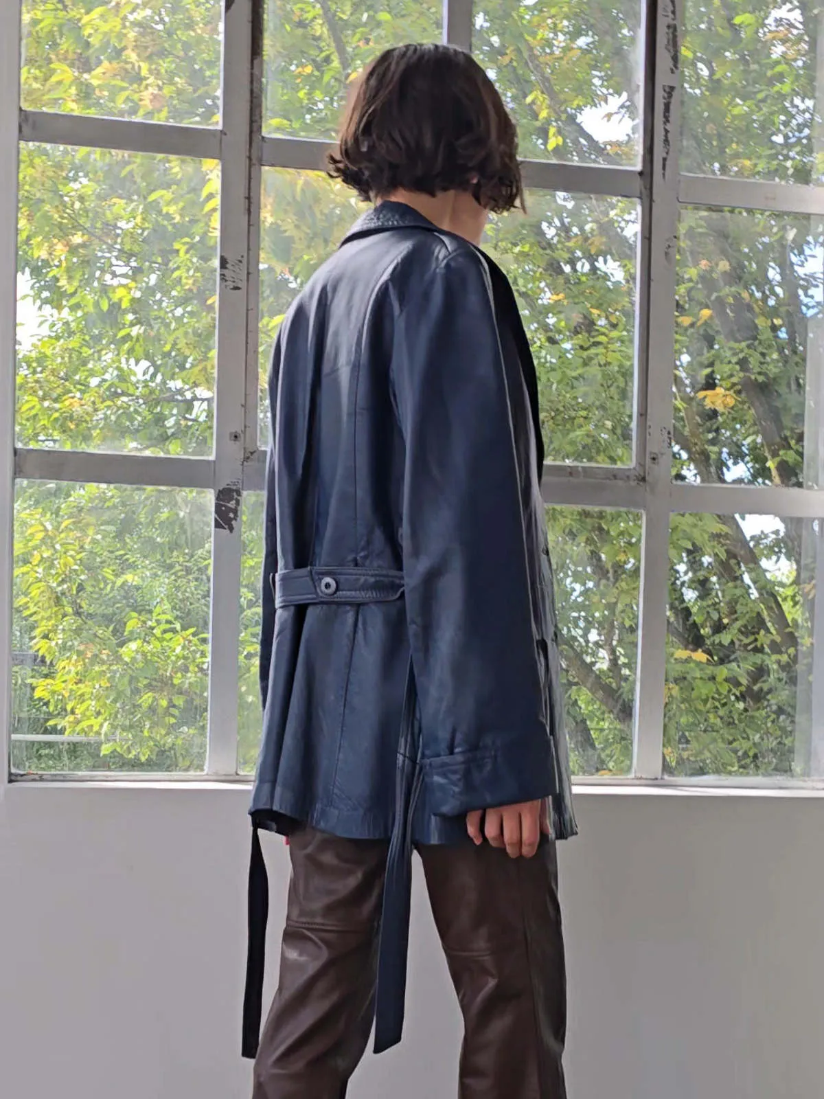 Leather Coat - Dark Blue