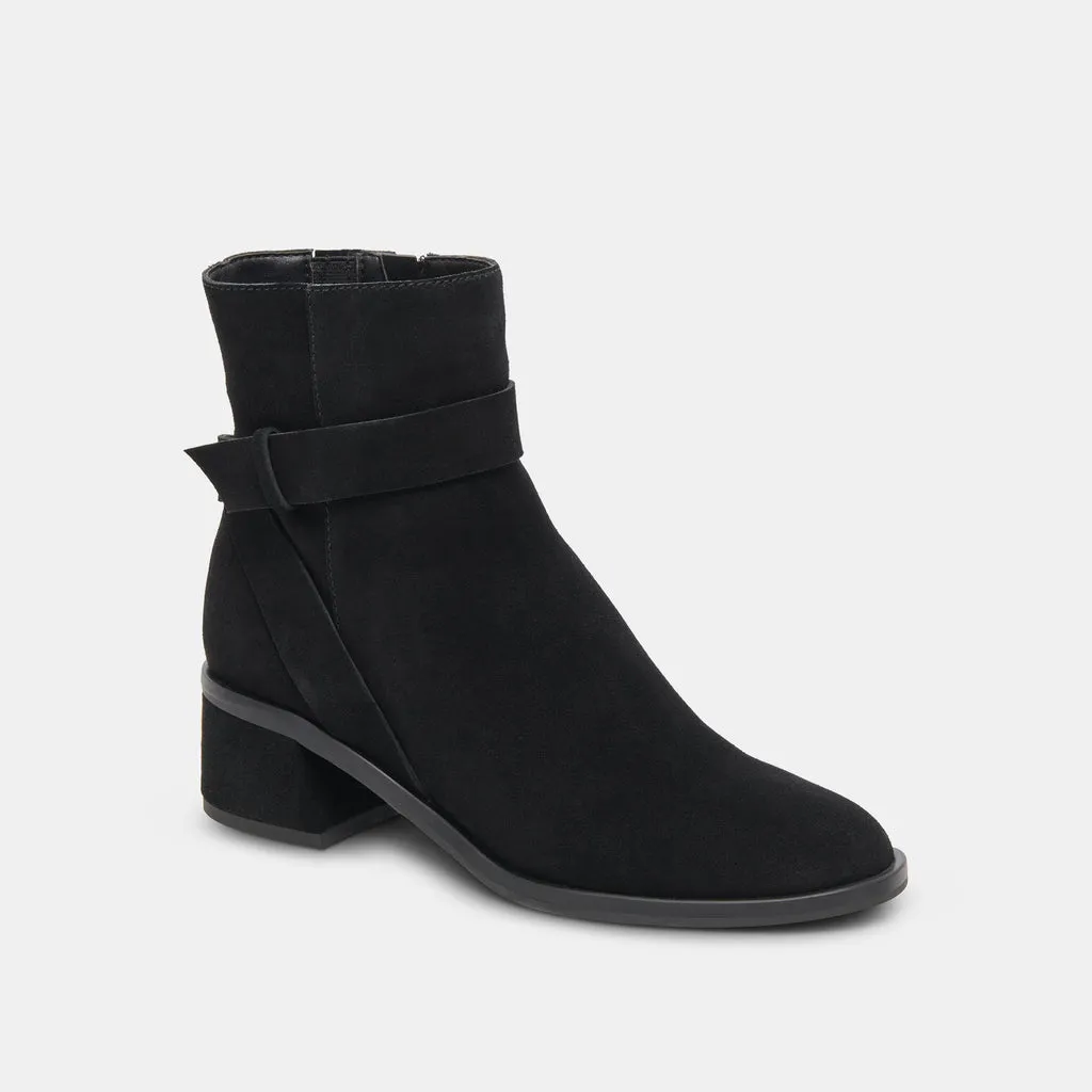 Leland Booties Onyx Suede | Onyx Suede Block Heel Booties– Dolce Vita 6950764707906