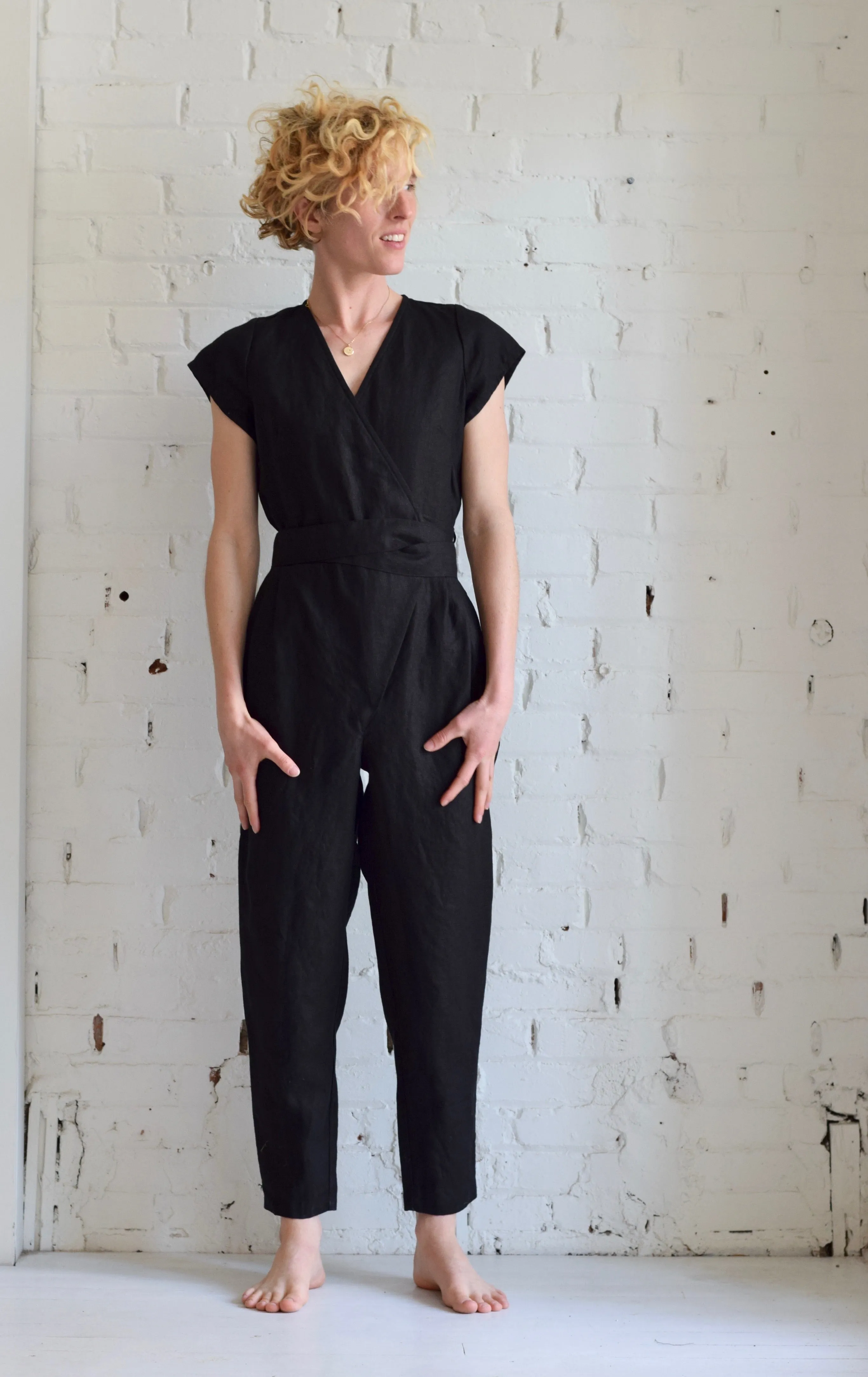 Linen Wrap Jumpsuit | Coal Black