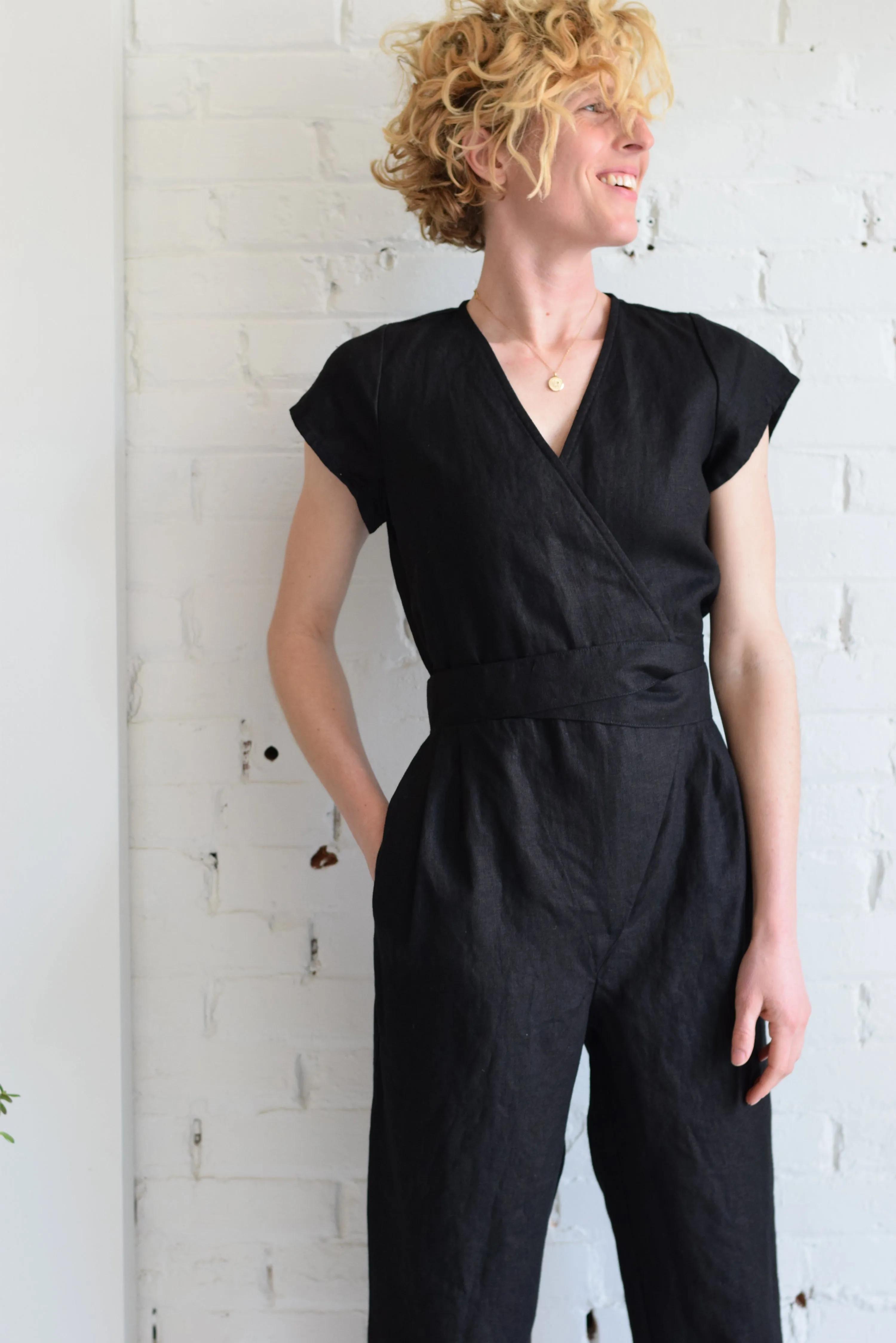 Linen Wrap Jumpsuit | Coal Black